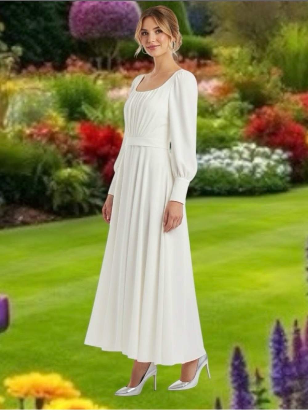 Lan Ting Bridal Gown Midi Dress Flated Ivory Square/Boat Neck Back/ZipSz 8 NEW